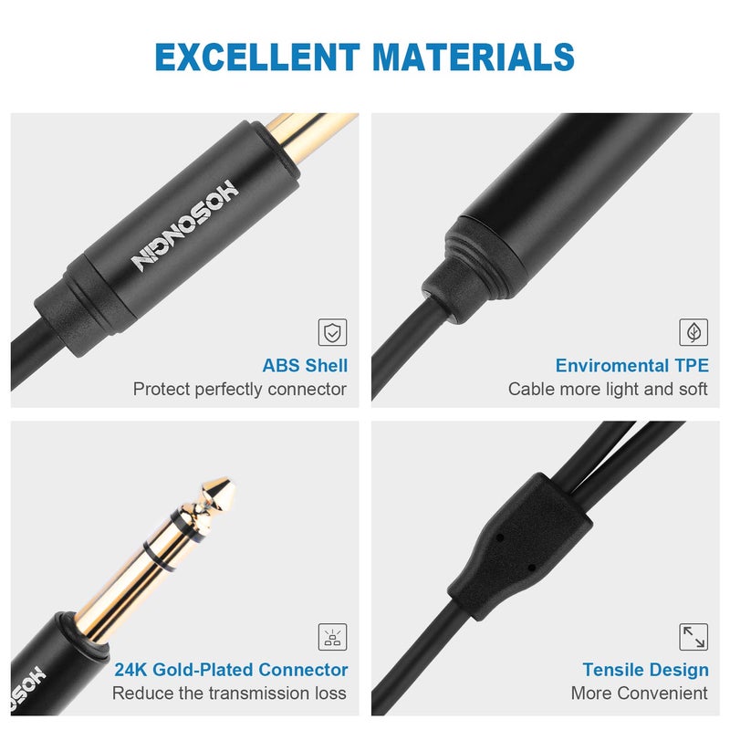 HOSONGIN 1/4 inch TRS to Dual 3.5mm Female Y Cable, 1.5ft, Black Copper Wire & Gold Plated Connectors, Compatible with Headphones - Image 3